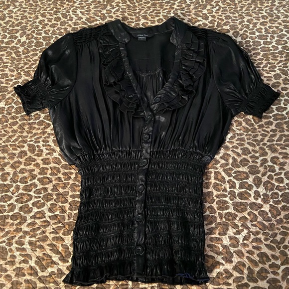 paper tee Tops - Like New! Black Classy Cinched Scrunch Waist Short Sleeve Blouse Top XL